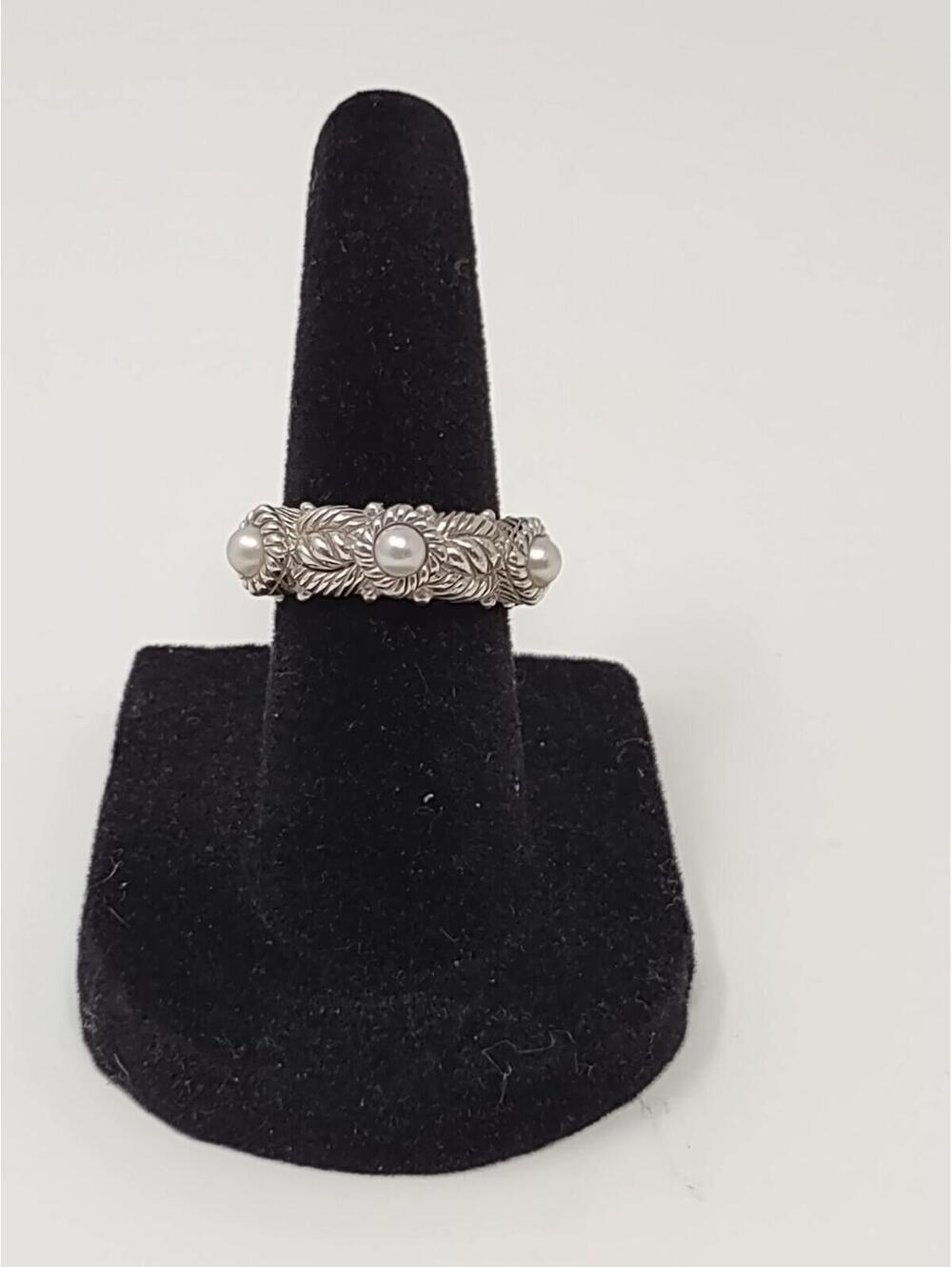 Judith Ripka 925 Sterling Silver Pearl Rope Ring Sz 5
